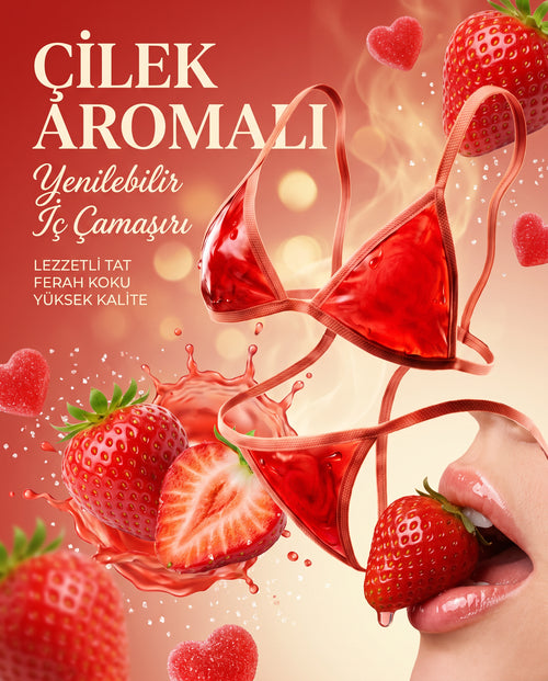 Çilek aromalı yenilebilir iç çamaşırı takımı
