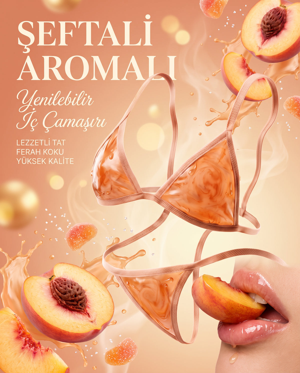 Şeftali aromalı yenilebilir iç çamaşırı takımı